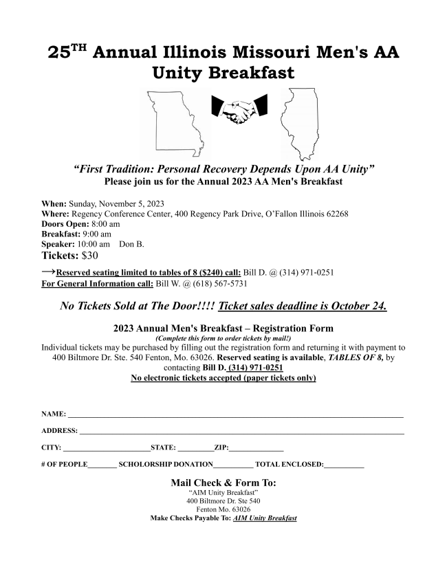25TH Annual Illinois Missouri Men’s AA Unity Breakfast
